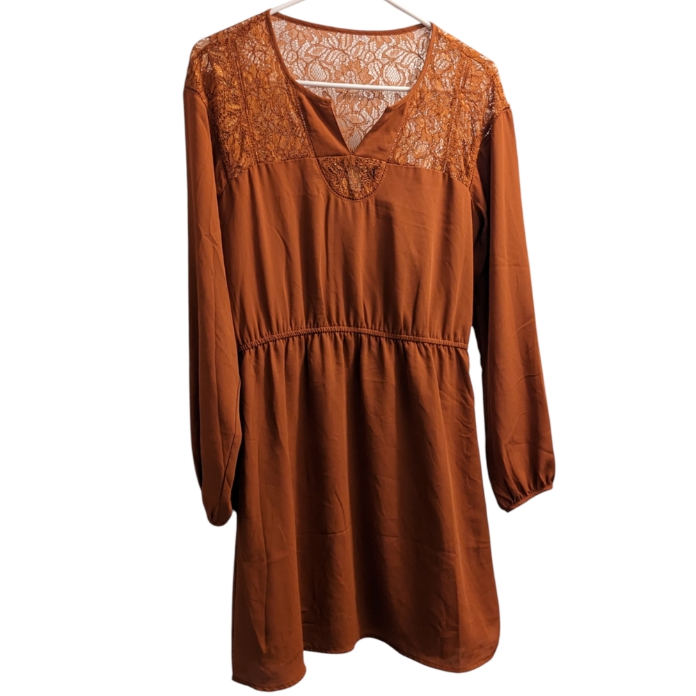 💥 Forever 21 Orange Lace Detail Midi Long Sleeve Dress S
